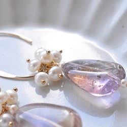 14kgf天然石“大紫水晶和淡水珍珠”耳環 第1張的照片