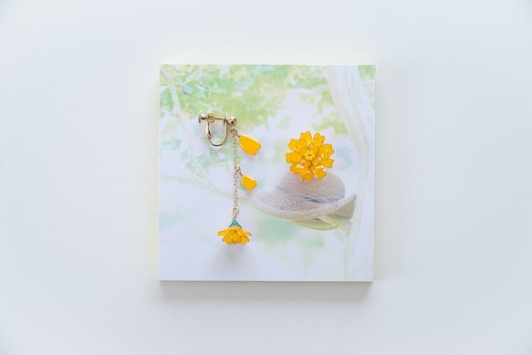 [萬壽菊-全*盛開-]耳環，用於裝飾春季和秋季*帶有照片裝飾面板！ 第1張的照片