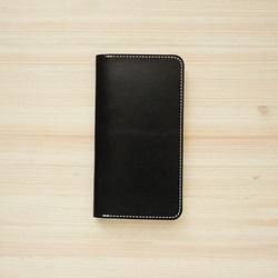 牛革 iPhone8Plus/7Plusカバー  ヌメ革  レザーケース  手帳型  ブラックカラー 1枚目の画像