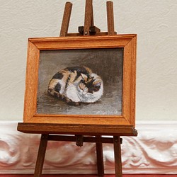 小さな猫の肉筆作品　「ねこ」折りたためるイーゼルつき 1枚目の画像