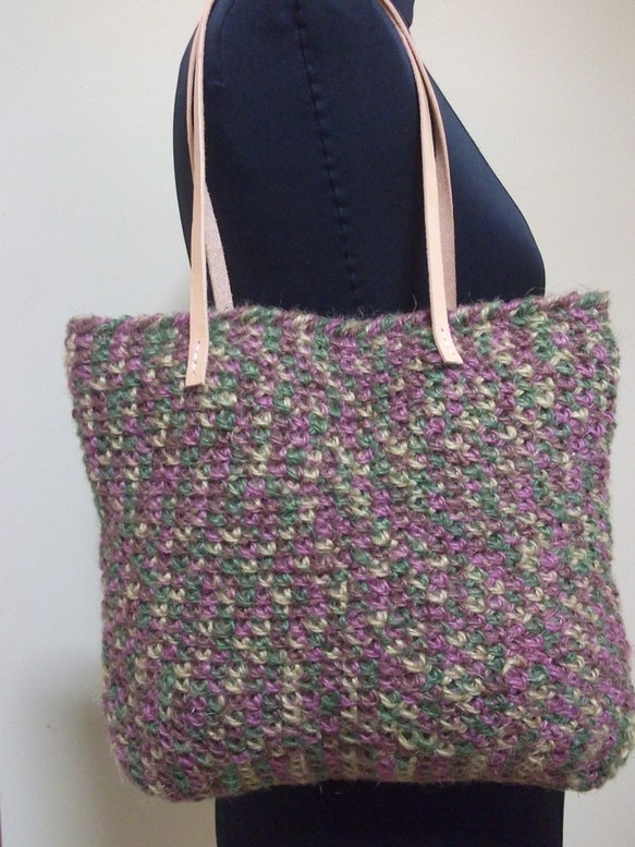 段染の麻糸で編んだトートバッグ（送料無料） 1枚目の画像