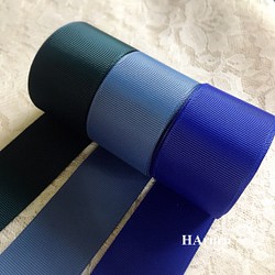 グログランリボン 38㎜幅 3色 各1.5メートル(ブルー、ピーコック、モーブブルー) 1枚目の画像