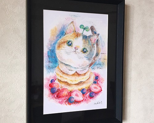 オイルパステル原画 パンケーキ猫（送料無料） イラスト R 通販