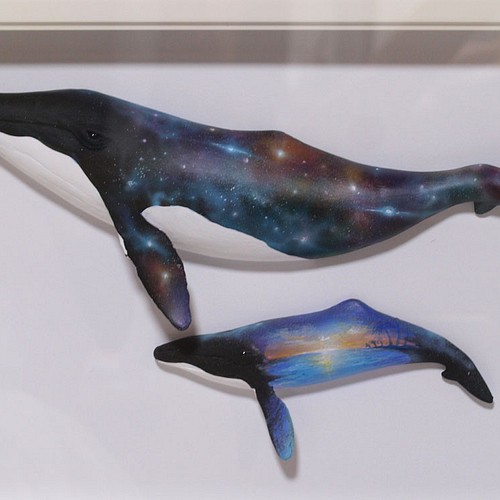親子クジラの立体アート(F4号） 立体・オブジェ -kozakanaya- 通販