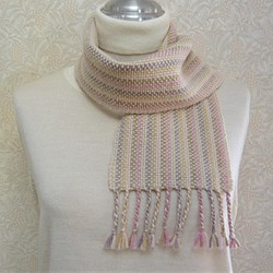 草木染毛糸の手織りマフラー　Ｍ-087 1枚目の画像
