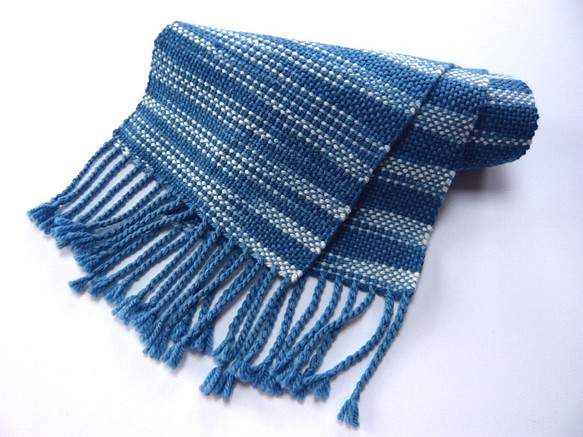 草木染毛糸の手織りマフラー　Ｍ-054 1枚目の画像