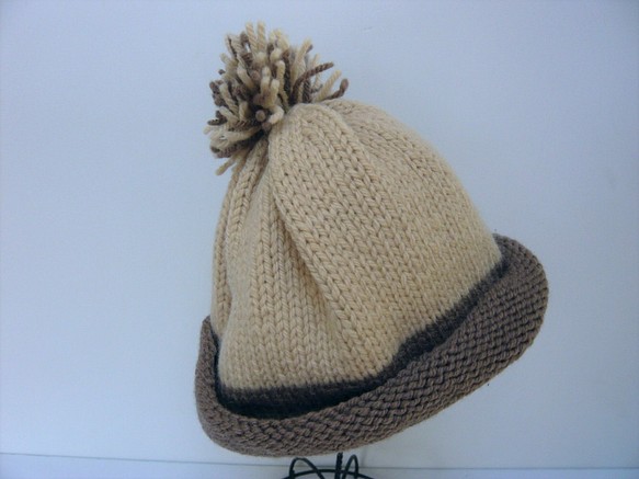 草木染毛糸の子供用手編み帽子　ＣＨ-352 1枚目の画像
