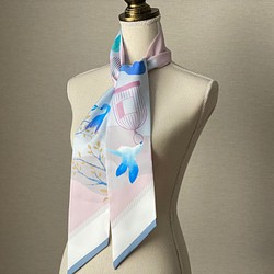pinkスカーフタイ「幸せの青い鳥」（ツイリースカーフ） 1枚目の画像