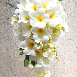 雞蛋花和迷你蘭花半層疊花束（人造花）胸花套裝 第1張的照片