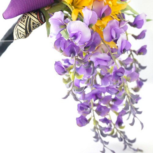 紫色紫藤花 三文魚粉色大麗花花束 連衣裙捧花hanasakie 的作品 Creemaー來自日本的手作 設計購物網站