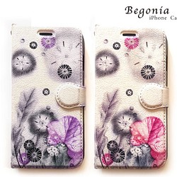 「Creema限定」iPhoneケース手帳型（Begonia) 1枚目の画像