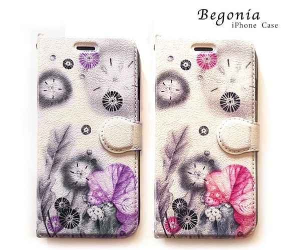 「Creema限定」iPhoneケース手帳型（Begonia) 1枚目の画像