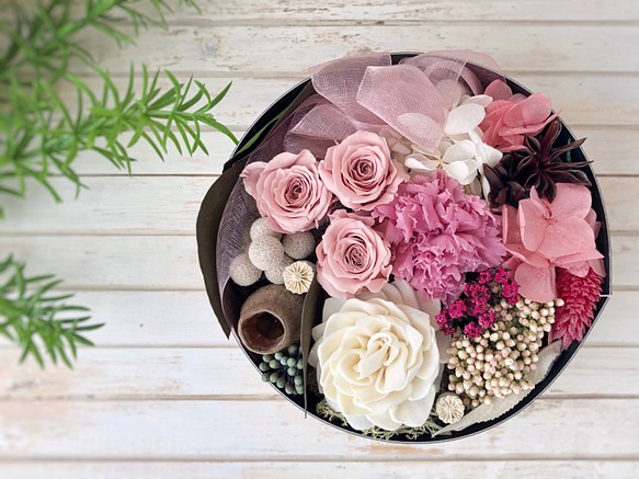 nuance pink : flower box 【ボックスフラワー メッセージタグ付き】 1枚目の画像