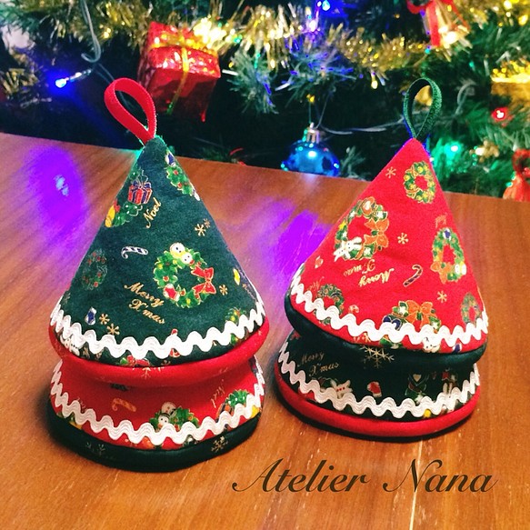 クリスマス ♡ 三角鍋つかみセット♡ ストウブ・ルクルーゼなどに♡ 鍋