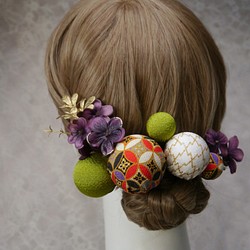 *再次上架* Chirimen日本球髮飾“婚禮儀式/日式服裝頭飾” 第1張的照片