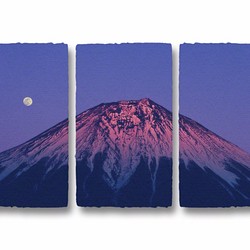 和紙の立体アートパネル「満月と夕照の赤富士」(28x48cm)おしゃれなインテリアアートのプレゼント 1枚目の画像