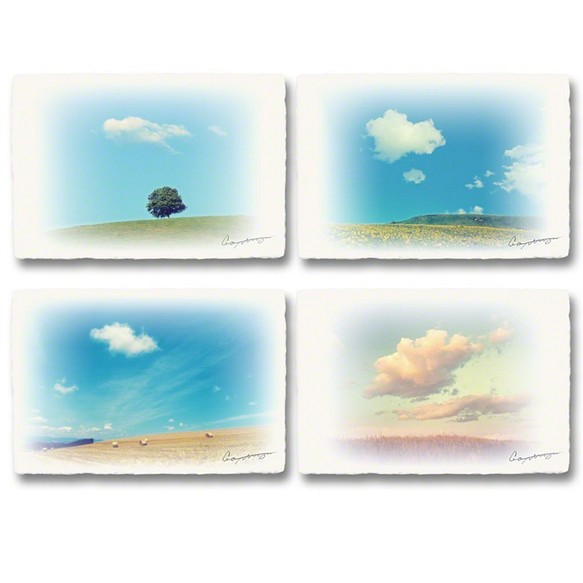 和紙のポストカード「丘と雲x4枚セット」アート フォト インテリア 壁飾り 壁掛け おしゃれ 絵 絵画 ポスター 1枚目の画像
