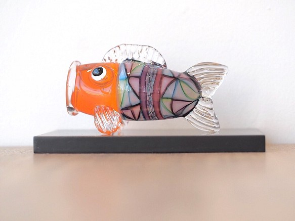 プリズム鯉のぼり・小・オレンジ・黒塗り板付き 1枚目の画像