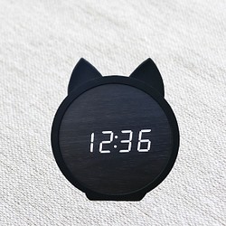 Black Cat wood clock　ブラック×ホワイト 1枚目の画像