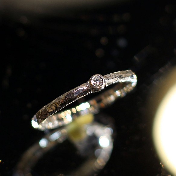 槌目リング ダイヤモンド 2mm シルバー 一粒ダイヤ 指輪 SV 1枚目の画像