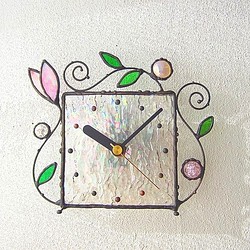 ステンドグラス*掛け＆置き時計・アラベスク・オーロラピンク2 1枚目の画像