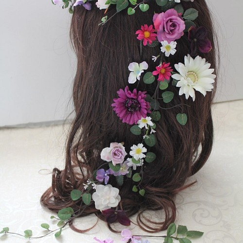 ラプンツェルヘア　ヘッドドレス、髪飾り、ヘアパーツ　+花冠　ウェディング　オーダー