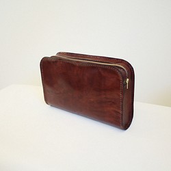 hand stitch + antique brown leather zip clutch bag 1枚目の画像