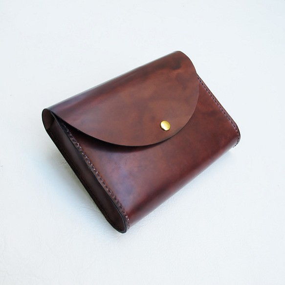 hand stitch + antique brown leather square clutch bag 1枚目の画像