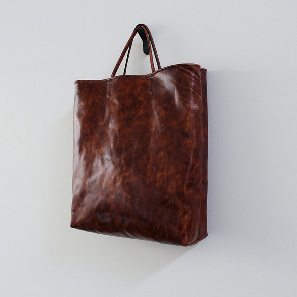 hand stitch + antique brown leather tote bag 1枚目の画像