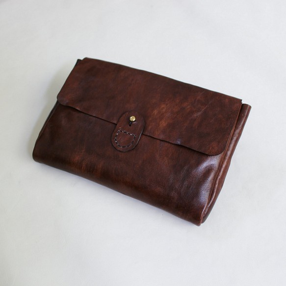 hand stitch + antique dark brown leather clutch bag 2 1枚目の画像