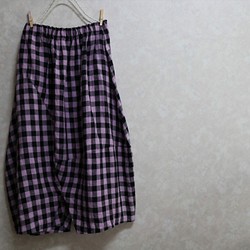 展示作品 : リネン ブロックチェックのバルーンスカート 変型スカート 1枚目の画像