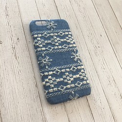 靛藍刺繡蕾絲iPhone手機殼 第1張的照片