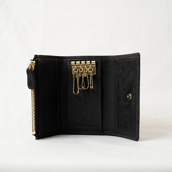 鑰匙包和錢包Quattro意大利工廠植鞣皮革，普韋布洛/黑色[免費送貨] 第1張的照片