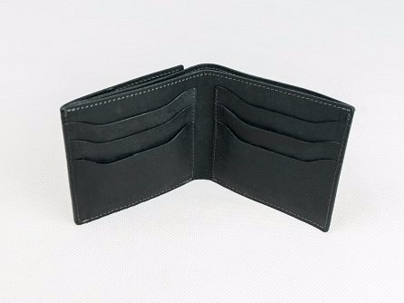 雙折錢包（帶零錢包）意大利植物單寧鞣製皮革，鎮/黑色[免費送貨] 第1張的照片
