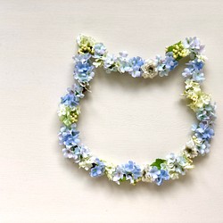 お花のネコリース　ブルー　SFW20-2 1枚目の画像