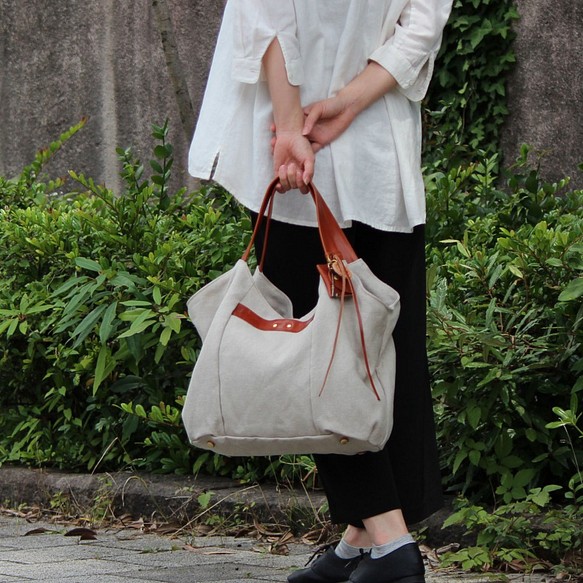 tanton-linen:レッドブラウン（リネン帆布×栃木レザートートバッグ