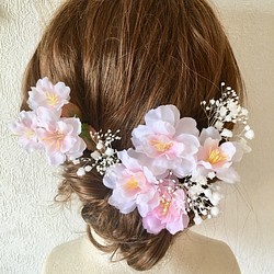プリザーブドフラワー○卒業式に○桜と2種のかすみ草ヘッドドレス5本セット髪飾り 1枚目の画像