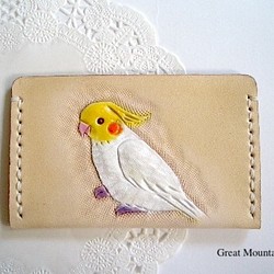 オカメインコ 鳥 革 インコ 鳥グッズ レザー カードケース プレゼント インコグッズ パスケース 1枚目の画像