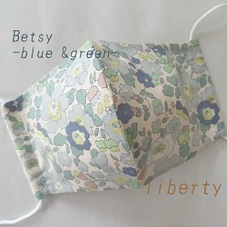 『リバティプリント』使用　タナローン生地の立体マスク(betsy-blue & green-) 1枚目の画像