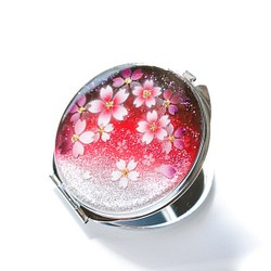 名入れ無料 丸ミラー　紅桜　コンパクトミラー 銀箔 1枚目の画像