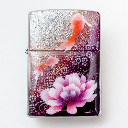 名入れ無料 ZIPPO 炎月と桜 ジッポ ライター 箱付き 銀箔 www