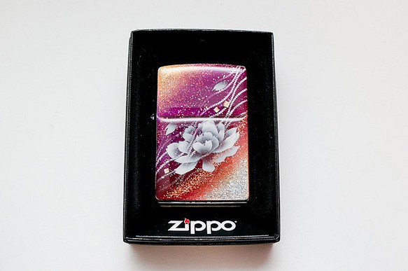 名入れ無料 ZIPPO 牡丹 金箔 ジッポ ライター 箱付き　銀箔 1枚目の画像