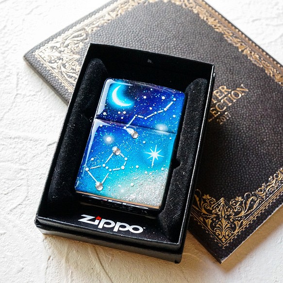 名入れ無料 Zippo 手描き オリオン座と北斗七星 ジッポ ライター ラインストーン 箱付き 銀箔 その他雑貨 マコズアトリエ 通販 Creema クリーマ ハンドメイド 手作り クラフト作品の販売サイト