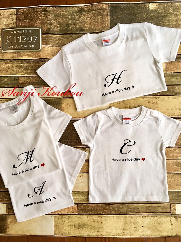 イニシャルTシャツ 2枚セット 親子リンク