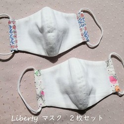 Mサイズ(ジュニア)リバティと日本製コットンのダブルガーゼ　立体マスク2枚セット　フィルターポケット付き 1枚目の画像