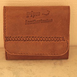 三つ折り財布 ブラウン 手縫い　送料無料 1枚目の画像