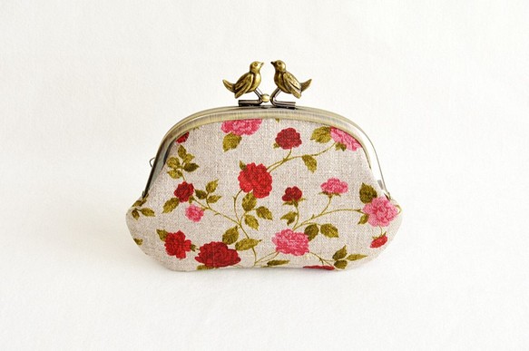 Shabby rustic floral frame coin purse with birds|roses|[507] 第1張的照片