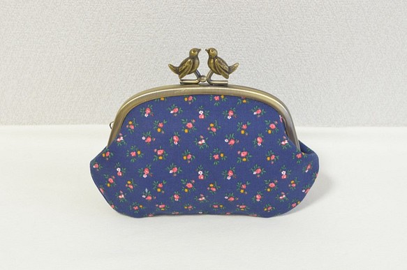 Prepy navy floral frame coin purse with birds[454] 第1張的照片