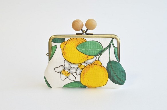 Double clasp/frame purse - lemon - Swedish fabric [693] 第1張的照片