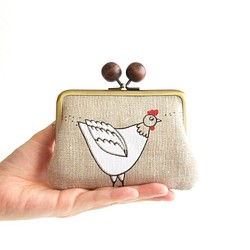 Double clasp/frame purse - Rooster - Linen [216] 第1張的照片